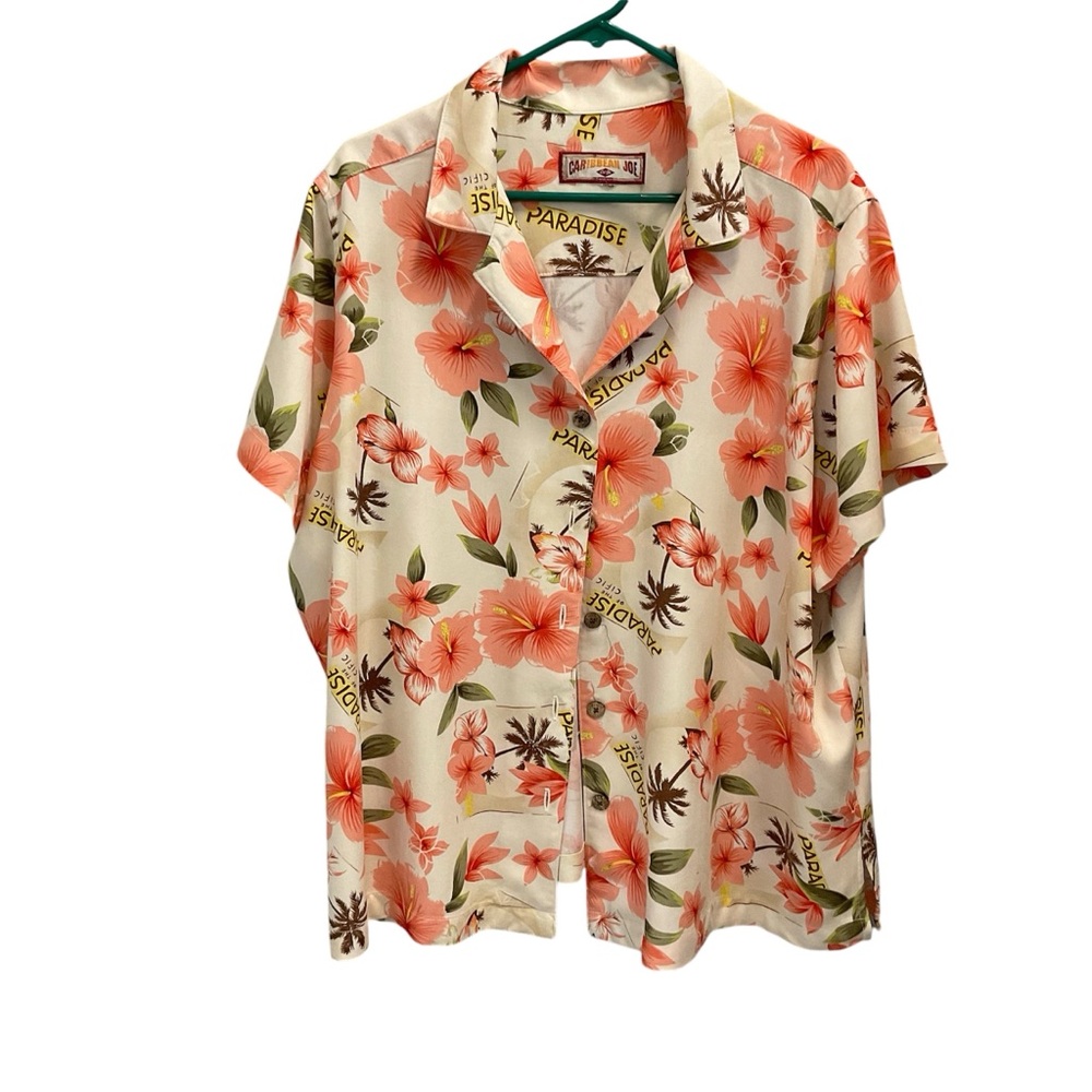 Caribbean Joe, Ladies Hawaiian Shirt, Peach/Cream, Sz XL/XXL?
